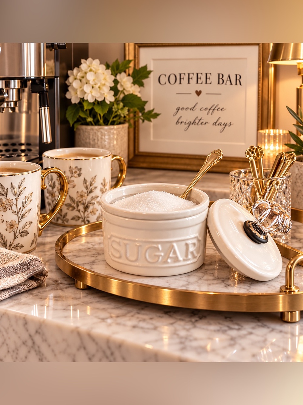 Mud Pie Cream Ceramic Sugar Jar with Clear Door Knob Glass Knob